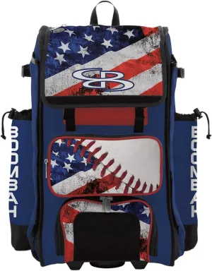 Boombah Rolling Catchers Superpack 2.0 Baseball/Softball Gear Bag - 23-1/2" x 13-1/2" x 9-1/2" - USA Baseball Royal Blue/Red/White - Telescopic Handle - Holds 4 Bats - Wheeled Version