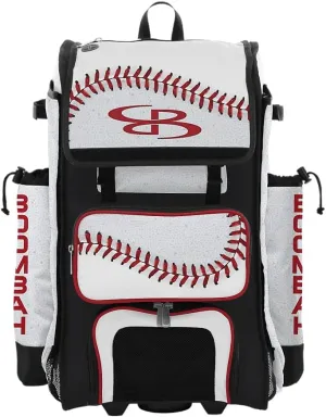 Boombah Rolling Catchers Superpack Baseball/Softball Gear Bag - 23-1/2" x 13-1/2" x 9-1/2" - Baseball 2 White/Red/Black - Telescopic Handle - Holds 4 Bats - Wheeled Version