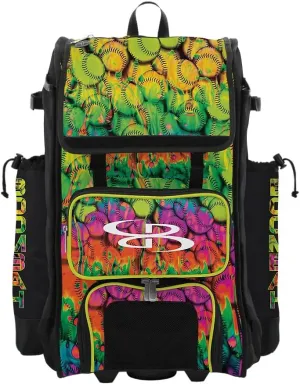 Boombah Rolling Catchers Superpack Baseball/Softball Gear Bag - 23-1/2" x 13-1/2" x 9-1/2" - Neon Ballpark Multi - Telescopic Handle - Holds 4 Bats - Wheeled Version