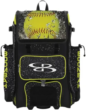 Boombah Rolling Catchers Superpack Baseball/Softball Gear Bag - 23-1/2" x 13-1/2" x 9-1/2" - Softball Highlight Black/Optic Yellow/Red - Telescopic Handle - Holds 4 Bats - Wheeled Version
