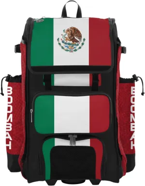 Boombah Rolling Catchers Superpack Bat Bag - 23-1/2" x 13-1/2" x 9-1/2" - Telescopic Handle - Holds 4 Bats - Wheeled Version - Mexico Kelly Green/Red/White