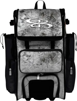 Boombah Rolling Superpack 2.0 Baseball/Softball Gear Bag - 23-1/2" x 13-1/2" x 9-1/2" - Crusher Black/Gray - Telescopic Handle - Holds 4 Bats - Wheeled Version