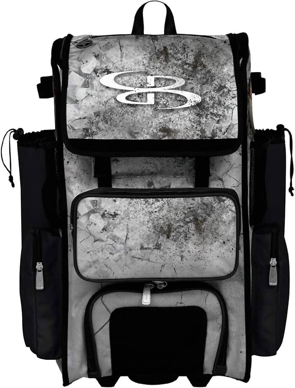 Boombah Rolling Superpack 2.0 Baseball/Softball Gear Bag - 23-1/2" x 13-1/2" x 9-1/2" - Crusher Black/Gray - Telescopic Handle - Holds 4 Bats - Wheeled Version