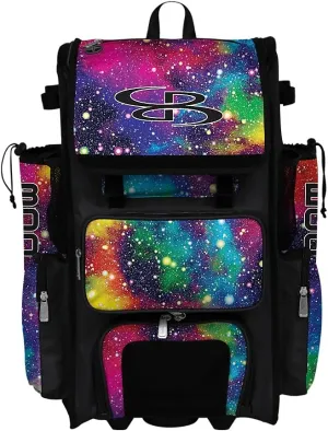 Boombah Rolling Superpack 2.0 Baseball/Softball Gear Bag - 23-1/2" x 13-1/2" x 9-1/2" - Galaxy Multi - Telescopic Handle - Holds 4 Bats - Wheeled Version