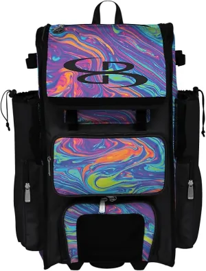 Boombah Rolling Superpack 2.0 Baseball/Softball Gear Bag - 23-1/2" x 13-1/2" x 9-1/2" - Lava 2.0 Multi - Telescopic Handle - Holds 4 Bats - Wheeled Version