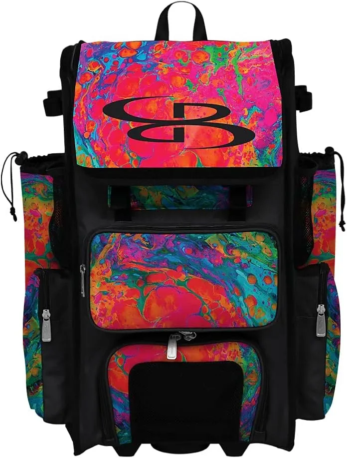 Boombah Rolling Superpack 2.0 Baseball/Softball Gear Bag - 23-1/2" x 13-1/2" x 9-1/2" - Lava 3.0 Multi - Telescopic Handle - Holds 4 Bats - Wheeled Version