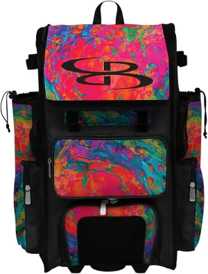 Boombah Rolling Superpack 2.0 Baseball/Softball Gear Bag - 23-1/2" x 13-1/2" x 9-1/2" - Lava 3.0 Multi - Telescopic Handle - Holds 4 Bats - Wheeled Version