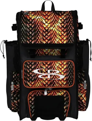 Boombah Rolling Superpack 2.0 Baseball/Softball Gear Bag - 23-1/2" x 13-1/2" x 9-1/2" - Scales Black/Orange/White - Telescopic Handle - Holds 4 Bats - Wheeled Version