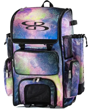 Boombah Rolling Superpack 2.0 Baseball/Softball Gear Bag - 23-1/2" x 13-1/2" x 9-1/2" - Telescopic Handle - Holds 4 Bats - Wheeled Version - Celestial Glitter Multi