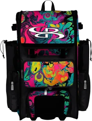Boombah Rolling Superpack 2.0 Baseball/Softball Gear Bag - 23-1/2" x 13-1/2" x 9-1/2" - Telescopic Handle - Holds 4 Bats - Wheeled Version - Emulsion Multi