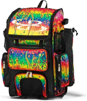 Boombah Rolling Superpack 2.0 Baseball/Softball Gear Bag - 23-1/2" x 13-1/2" x 9-1/2" - Telescopic Handle - Holds 4 Bats - Wheeled Version - Lava Glitter Multi