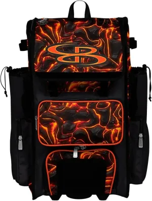 Boombah Rolling Superpack 2.0 Baseball/Softball Gear Bag - 23-1/2" x 13-1/2" x 9-1/2" - Telescopic Handle - Holds 4 Bats - Wheeled Version - Magma Black/Flame/Gold