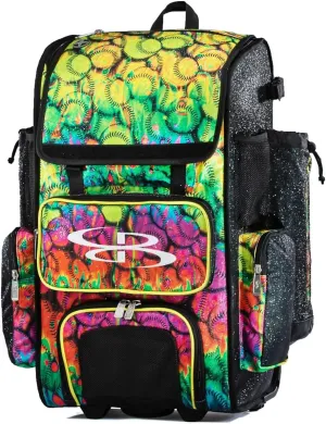 Boombah Rolling Superpack 2.0 Baseball/Softball Gear Bag - 23-1/2" x 13-1/2" x 9-1/2" - Telescopic Handle - Holds 4 Bats - Wheeled Version - Neon Ballpark Glitter Multi