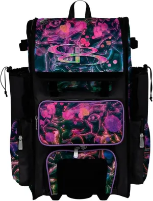 Boombah Rolling Superpack 2.0 Baseball/Softball Gear Bag - 23-1/2" x 13-1/2" x 9-1/2" - Telescopic Handle - Holds 4 Bats - Wheeled Version - Obsidian Multi