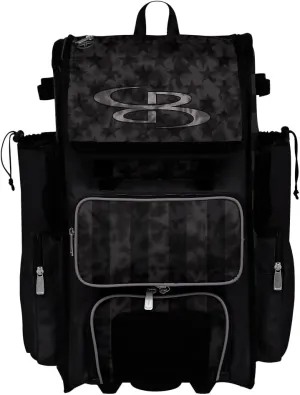 Boombah Rolling Superpack 2.0 Baseball/Softball Gear Bag - 23-1/2" x 13-1/2" x 9-1/2" - Telescopic Handle - Holds 4 Bats - Wheeled Version - USA Defend Black/Steel