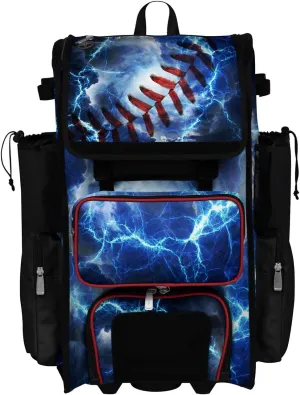 Boombah Rolling Superpack 2.0 Baseball/Softball Gear Bag - 23-1/2" x 13-1/2" x 9-1/2" - The Natural Black/Red/White - Telescopic Handle - Holds 4 Bats - Wheeled Version