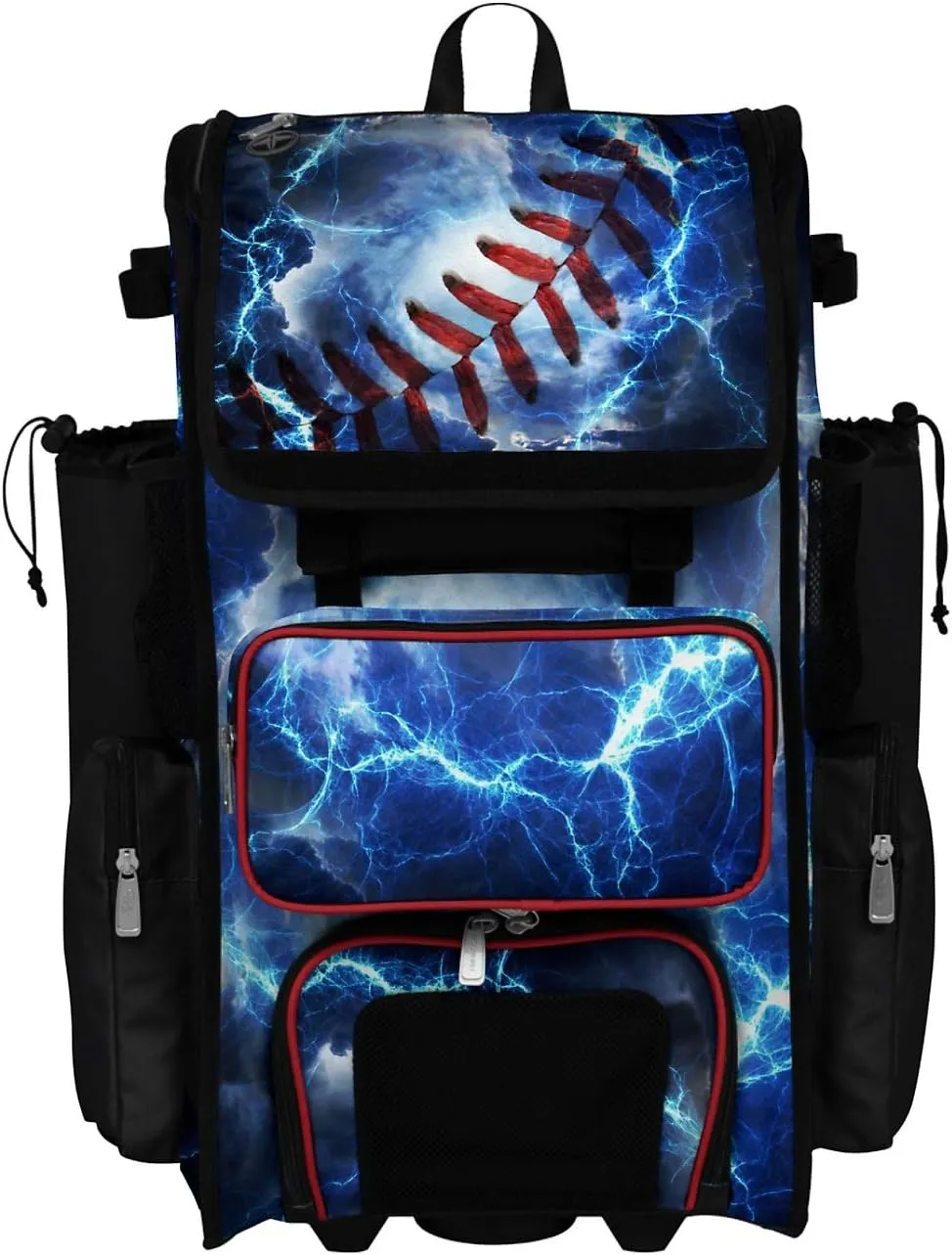 Boombah Rolling Superpack 2.0 Baseball/Softball Gear Bag - 23-1/2" x 13-1/2" x 9-1/2" - The Natural Black/Red/White - Telescopic Handle - Holds 4 Bats - Wheeled Version