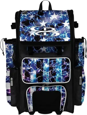Boombah Rolling Superpack 2.0 Baseball/Softball Gear Bag - 23-1/2" x 13-1/2" x 9-1/2" - USA Banner Black/Royal Blue/White - Telescopic Handle - Holds 4 Bats - Wheeled Version