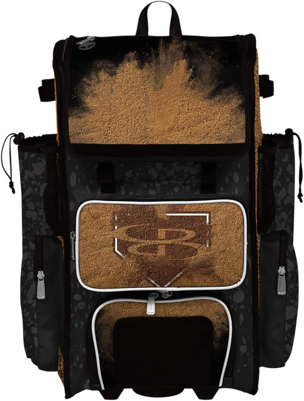 Boombah Rolling Superpack Baseball/Softball Gear Bag - 23-1/2" x 13-1/2" x 9-1/2" - Baseball Homeplate Black/White - Telescopic Handle - Holds 4 Bats - Wheeled Version