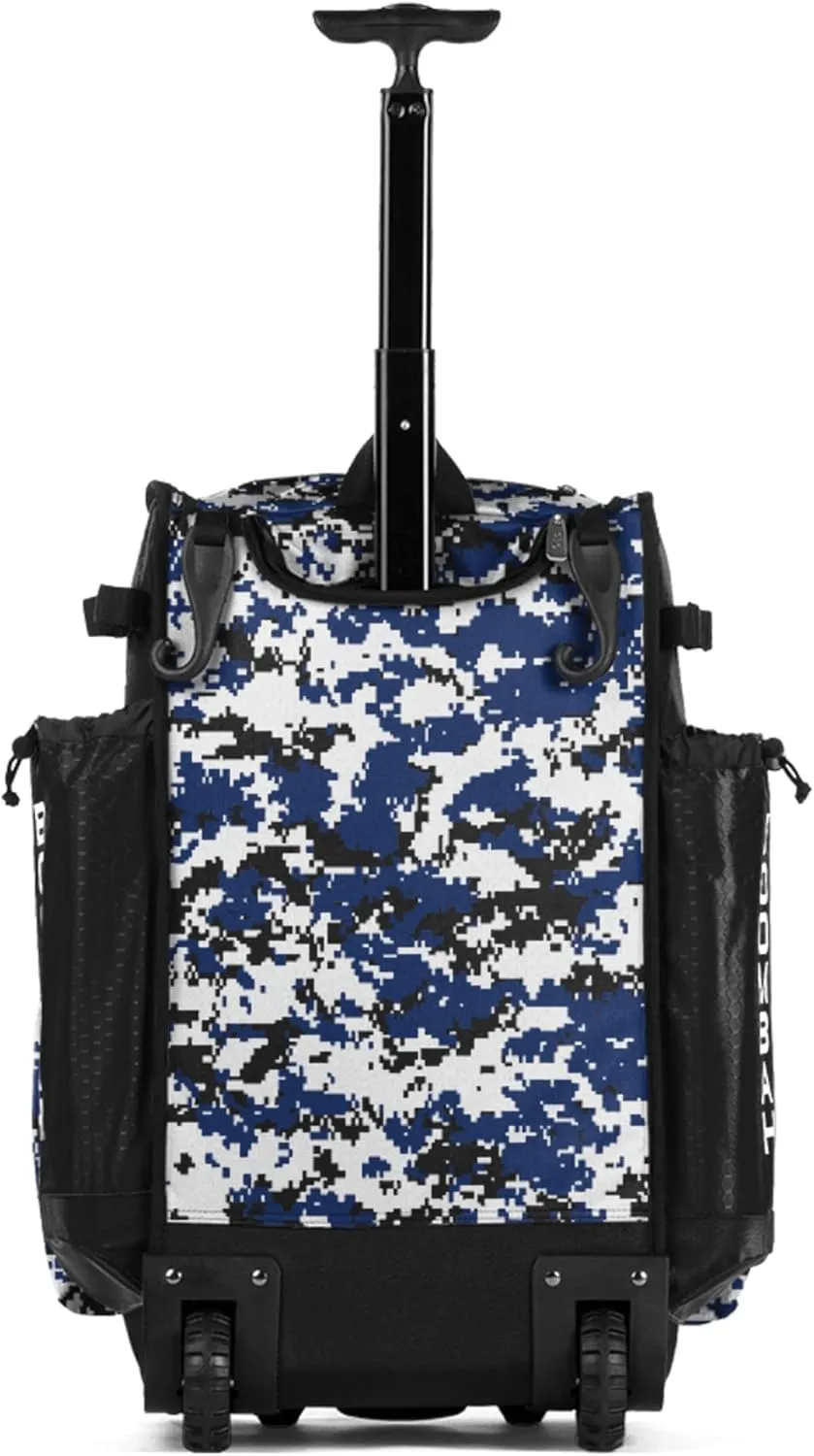 Boombah Rolling Superpack Baseball/Softball Gear Bag - 23-1/2" x 13-1/2" x 9-1/2" - Digital Camo Black/Royal - Telescopic Handle - Holds 4 Bats - Wheeled Version