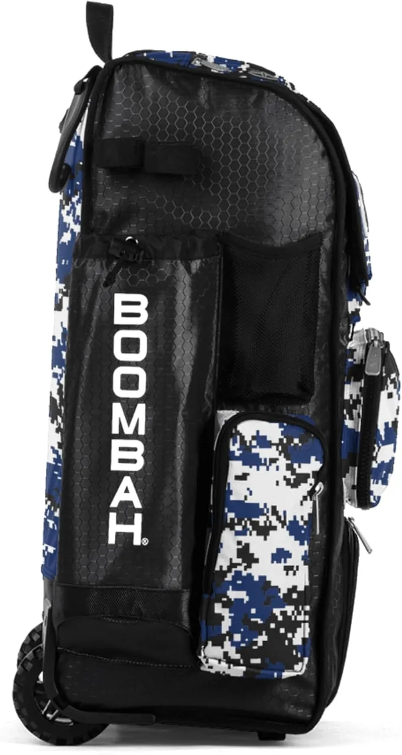 Boombah Rolling Superpack Baseball/Softball Gear Bag - 23-1/2" x 13-1/2" x 9-1/2" - Digital Camo Black/Royal - Telescopic Handle - Holds 4 Bats - Wheeled Version