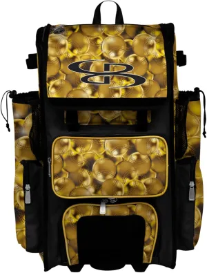 Boombah Rolling Superpack Baseball/Softball Gear Bag - 23-1/2" x 13-1/2" x 9-1/2" - Telescopic Handle - Holds 4 Bats - Wheeled Version - Baseball Golden Black/Gold/White