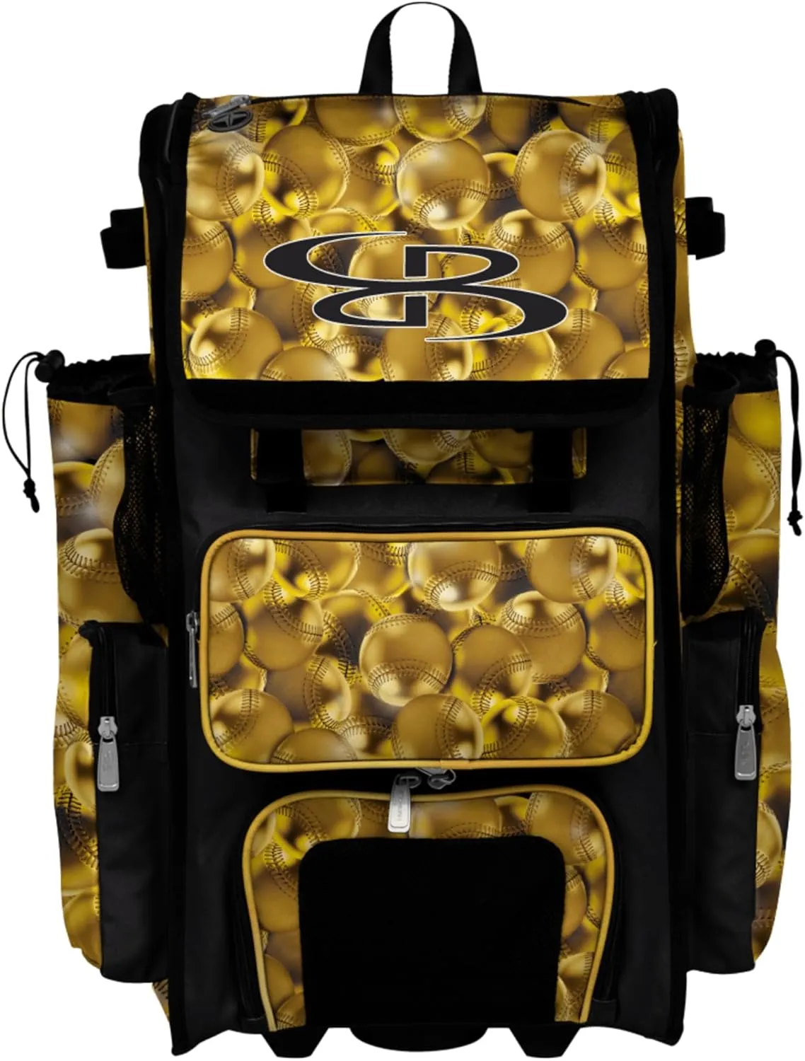 Boombah Rolling Superpack Baseball/Softball Gear Bag - 23-1/2" x 13-1/2" x 9-1/2" - Telescopic Handle - Holds 4 Bats - Wheeled Version - Baseball Golden Black/Gold/White