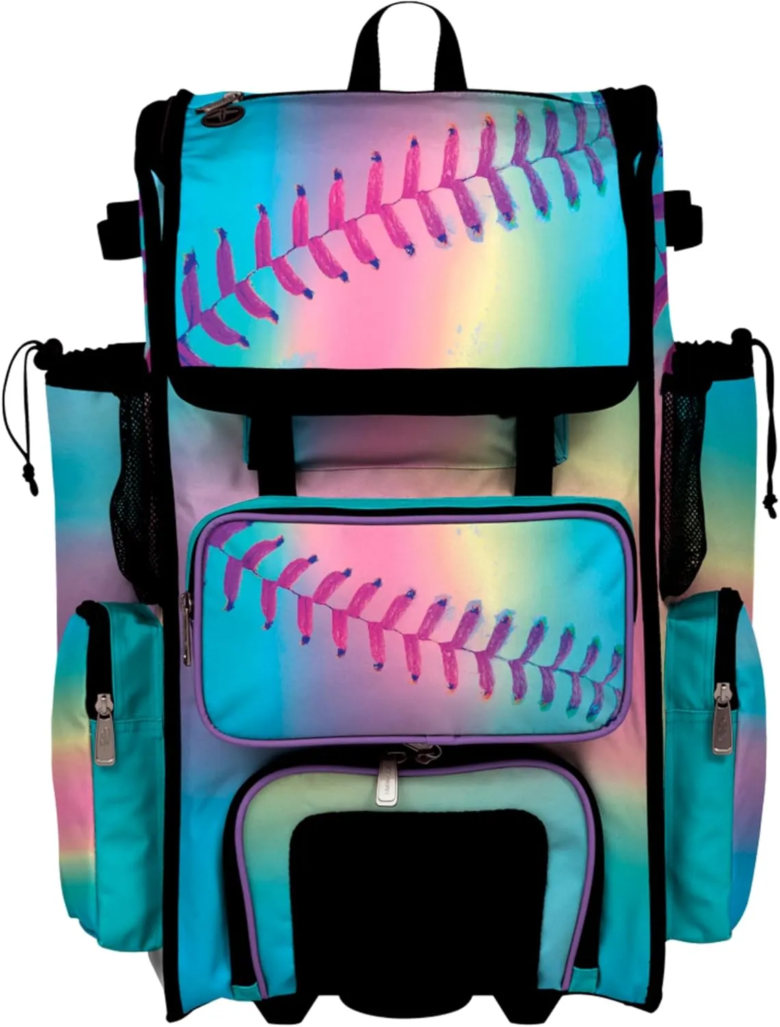 Boombah Rolling Superpack Baseball/Softball Gear Bag - 23-1/2" x 13-1/2" x 9-1/2" - Telescopic Handle - Holds 4 Bats - Wheeled Version - Softball Dream Multicolor
