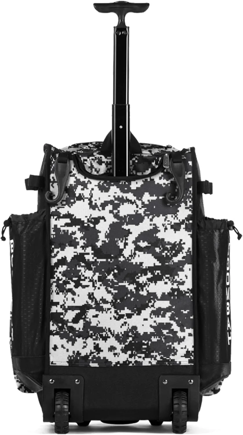 Boombah Rolling Superpack Baseball/Softball Gear Bag - Digital Camo Black/Charcoal - Telescopic Handle - Holds 4 Bats - Wheeled Version