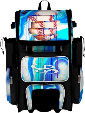 Boombah Rolling Superpack Baseball/Softball Gear Bag - Telescopic Handle - Holds 4 Bats - Wheeled Version - Baseball Focus White/Black/Red