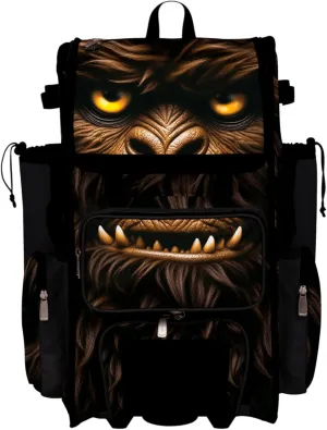 Boombah Rolling Superpack Baseball/Softball Gear Bag - Telescopic Handle - Holds 4 Bats - Wheeled Version - Beast Black/Oak Brown/Gold