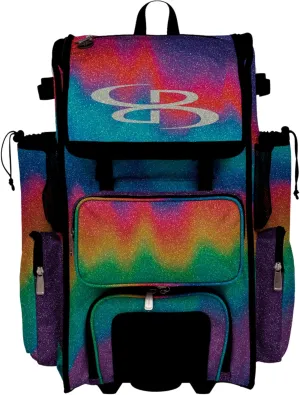 Boombah Rolling Superpack Baseball/Softball Gear Bag - Telescopic Handle - Holds 4 Bats - Wheeled Version - Blur Glitter Multi