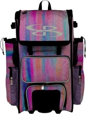 Boombah Rolling Superpack Baseball/Softball Gear Bag - Telescopic Handle - Holds 4 Bats - Wheeled Version - Cascade Glitter Amethyst/Orchid/Violet/Magenta