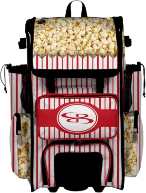 Boombah Rolling Superpack Baseball/Softball Gear Bag - Telescopic Handle - Holds 4 Bats - Wheeled Version - Popcorn Red/Arctic Gray/White