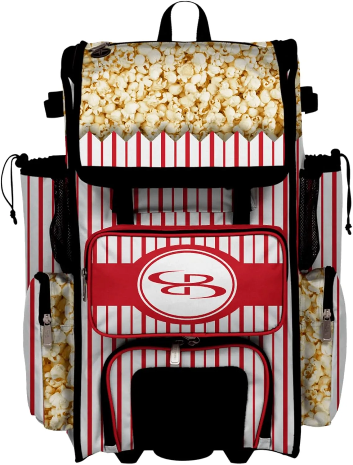 Boombah Rolling Superpack Baseball/Softball Gear Bag - Telescopic Handle - Holds 4 Bats - Wheeled Version - Popcorn Red/Arctic Gray/White
