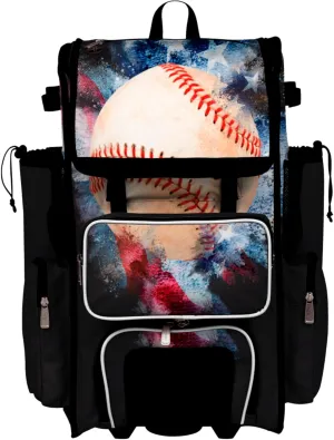 Boombah Rolling Superpack Baseball/Softball Gear Bag - Telescopic Handle - Holds 4 Bats - Wheeled Version - USA Baseball Vintage Black/Red/White