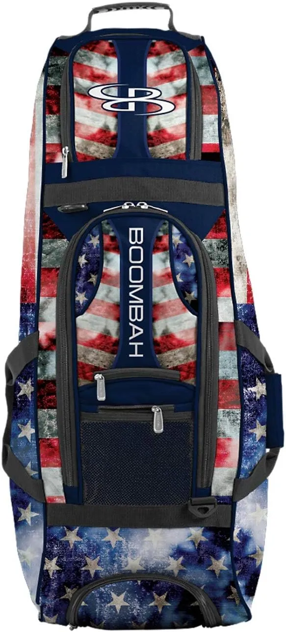 Boombah Spartan Rolling Bat Bag 2.0-38" x 12-1/2" x 12" - Old Glory Navy/Red/White - Holds 4 Bats and Much More