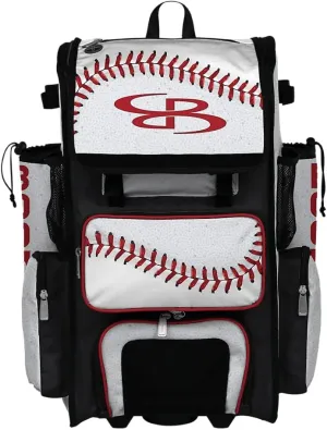 Boombah Superpack Hybrid Rolling Bat Bag - Baseball 2.0 Bat Pack White/Red/Black - Wheeled & Backpack Version