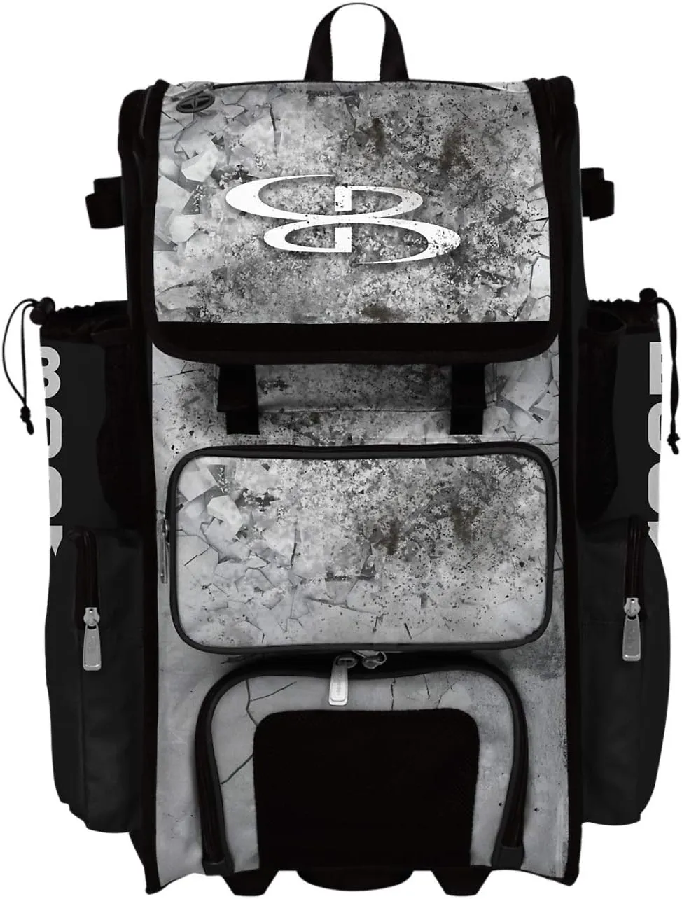 Boombah Superpack Hybrid Rolling Bat Bag - Crusher Black/Gray/White - Wheeled & Backpack Version