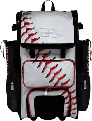 Boombah Superpack Hybrid Rolling Bat Bag - Homerun Baseball Bat Pack White/Black/Red - Wheeled & Backpack Version