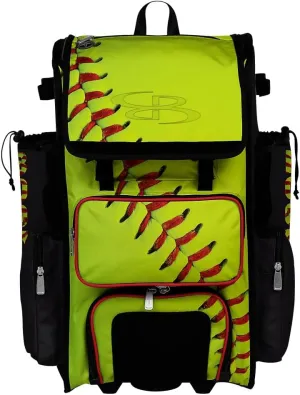 Boombah Superpack Hybrid Rolling Bat Bag - Homerun Softball Bat Pack Optic Yellow/Black/Red - Wheeled & Backpack Version