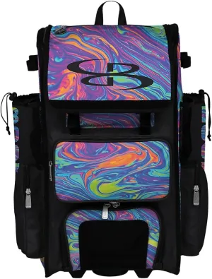 Boombah Superpack Hybrid Rolling Bat Bag - Lava 2.0 Bat Pack Multicolor - Wheeled & Backpack Version
