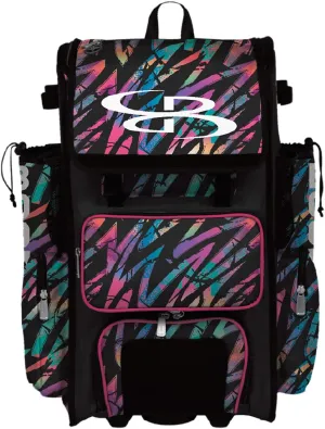 Boombah Superpack Hybrid Rolling Bat Bag - Rainbow Scratch Bat Pack Multicolor - Wheeled & Backpack Version