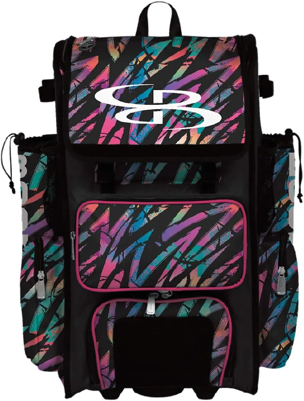 Boombah Superpack Hybrid Rolling Bat Bag - Rainbow Scratch Bat Pack Multicolor - Wheeled & Backpack Version