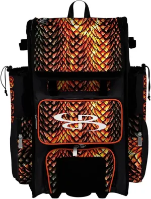 Boombah Superpack Hybrid Rolling Bat Bag - Scales Bat Pack Black/Orange/White - Wheeled & Backpack Version