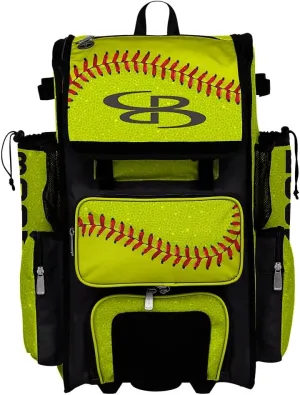 Boombah Superpack Hybrid Rolling Bat Bag - Softball 2.0 Bat Pack Optic Yellow/Red/Black - Wheeled & Backpack Version