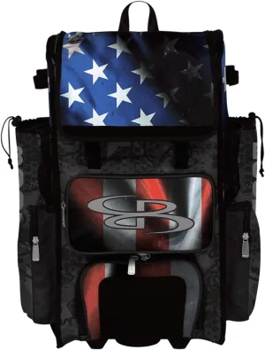 Boombah Superpack Hybrid Rolling Bat Bag - USA Black Ops Black/Royal Blue/Red - Wheeled & Backpack Version