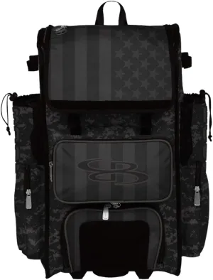 Boombah Superpack Hybrid Rolling Bat Bag - USA Clandestine Bat Pack Black/Dark Charcoal - Wheeled & Backpack Version