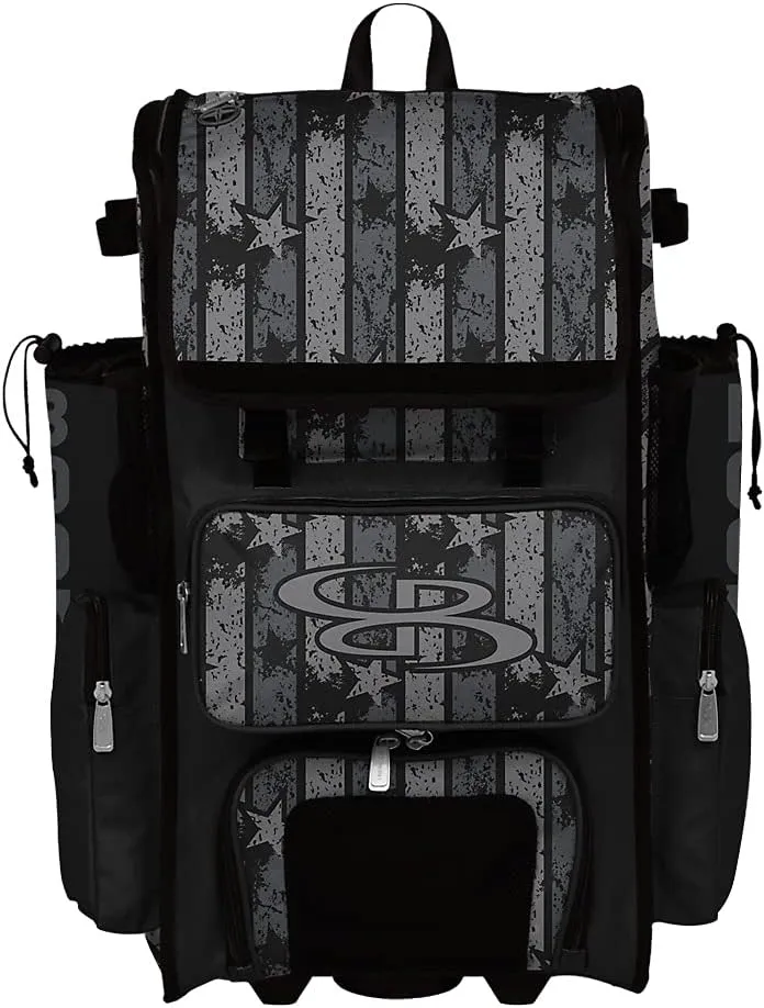 Boombah Superpack Hybrid Rolling Bat Bag - USA Freedom Black Ops Bat Pack Black/Charcoal - Wheeled & Backpack Version