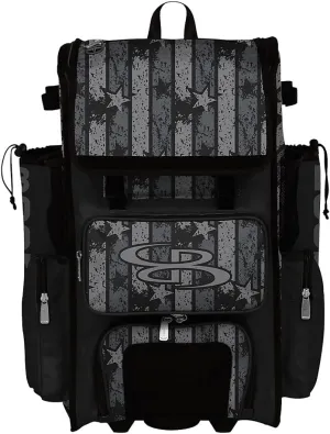 Boombah Superpack Hybrid Rolling Bat Bag - USA Freedom Black Ops Bat Pack Black/Charcoal - Wheeled & Backpack Version